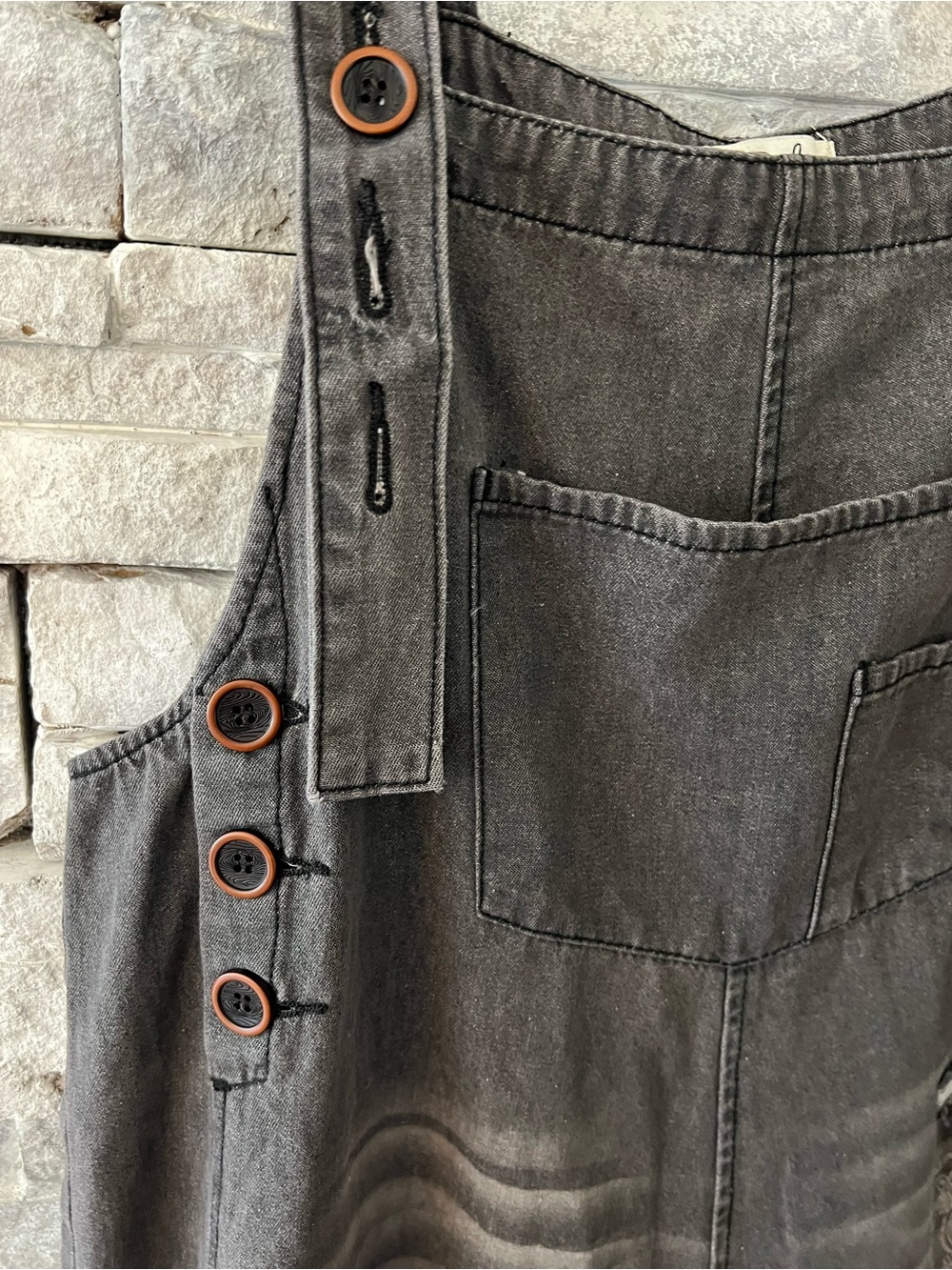 Easel Black Washed Denim Distressed Overalls Size Large - Picture 4 of 12